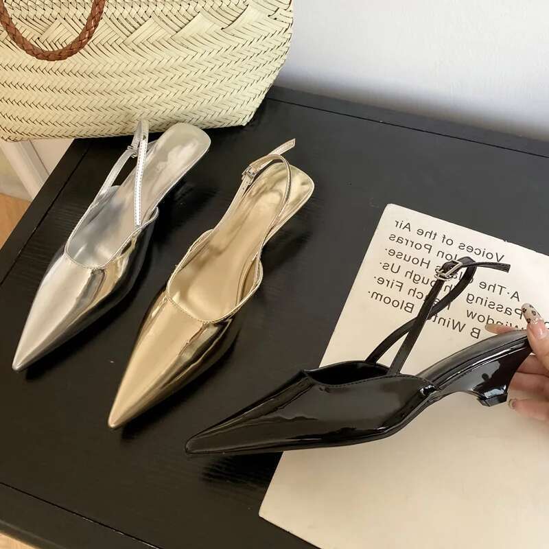 Fashion Pointed Toe Buckle Strap Sgback Women Pumps Design Style Wedges Low Heels Party Dress Mule Shoes