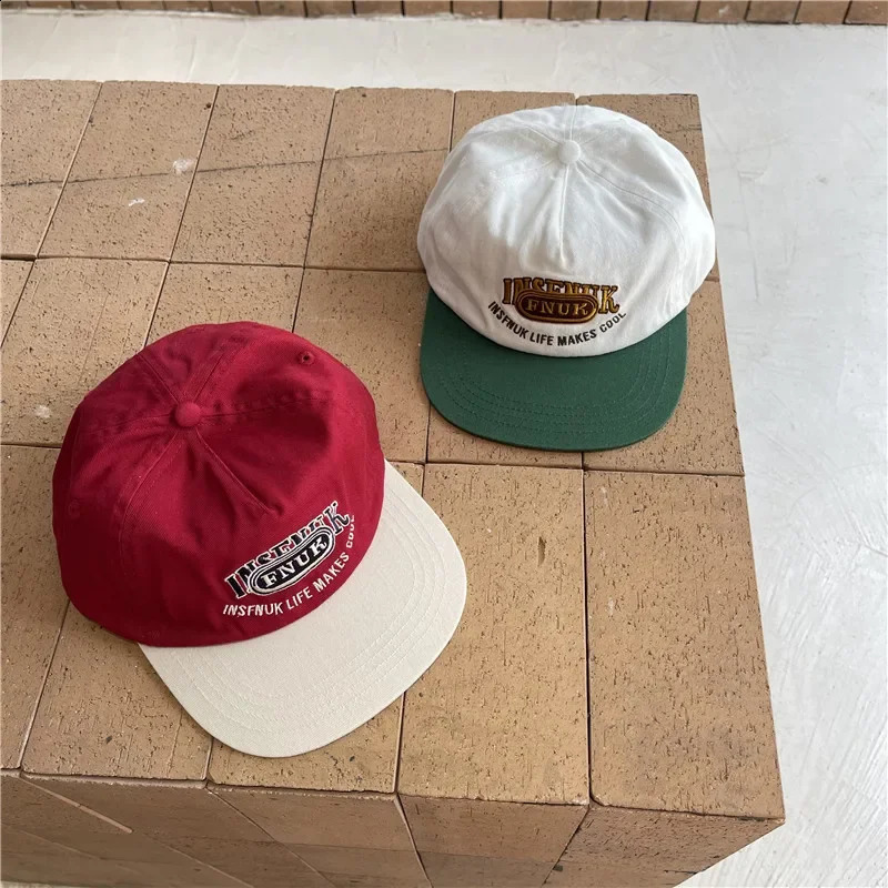 Niche Contrast Color Flat Eaves Cap Female Summer Peaked Cap Korean Style Retro Easy Matching Hip Hop Baseball Cap Couple 250217