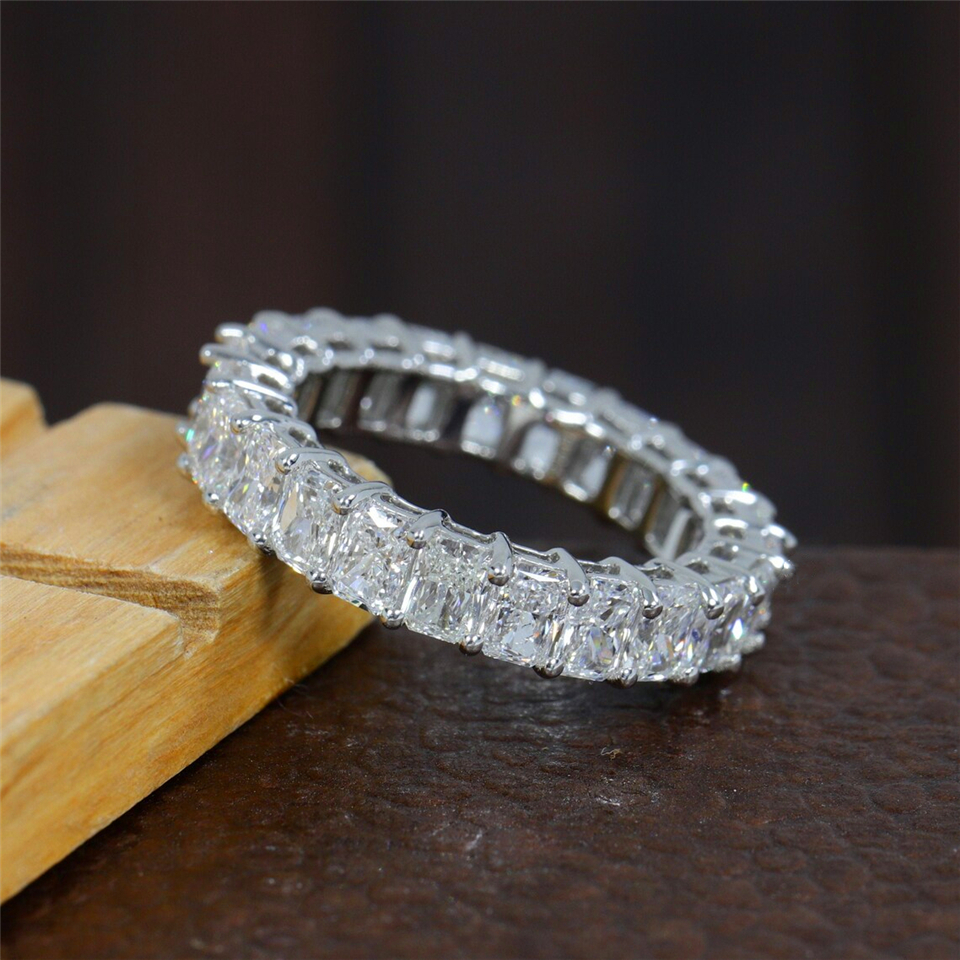 Jewelry 18K Real Gold Radiant Cut 4*3mm Full Eternity Band Certified Lab Grown Diamond Eternity Band Vintage Womens Jewelry Wedding Ring Au750 PT950 A