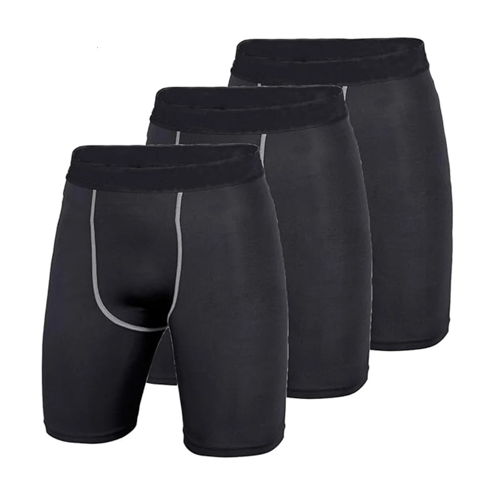 3 Pack Compression Shorts Men Basketball Running Athletic Underwear Boxer Briefs Performance Workout Sports Baselayer Tights 250219