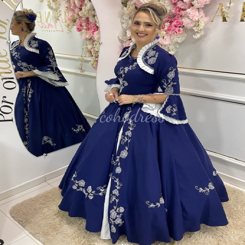 Stunning Navy Arabic Evening Dress With Jacket Elegant Moroccan Kosovo Algerian Caftan Prom Dress Embroidery Birthday Dress 2025 Inspired Arab Formal 