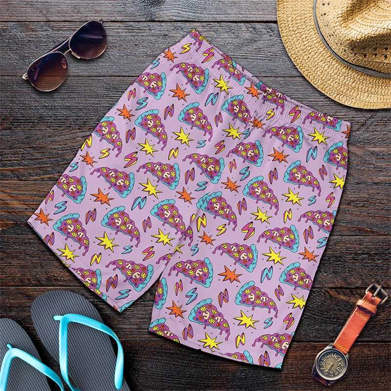 Men's Shorts Fun pizza patterned beach shorts for men 3D printed pizza board shorts swimsuit summer quick drying ice shorts sportswear gym shorts
