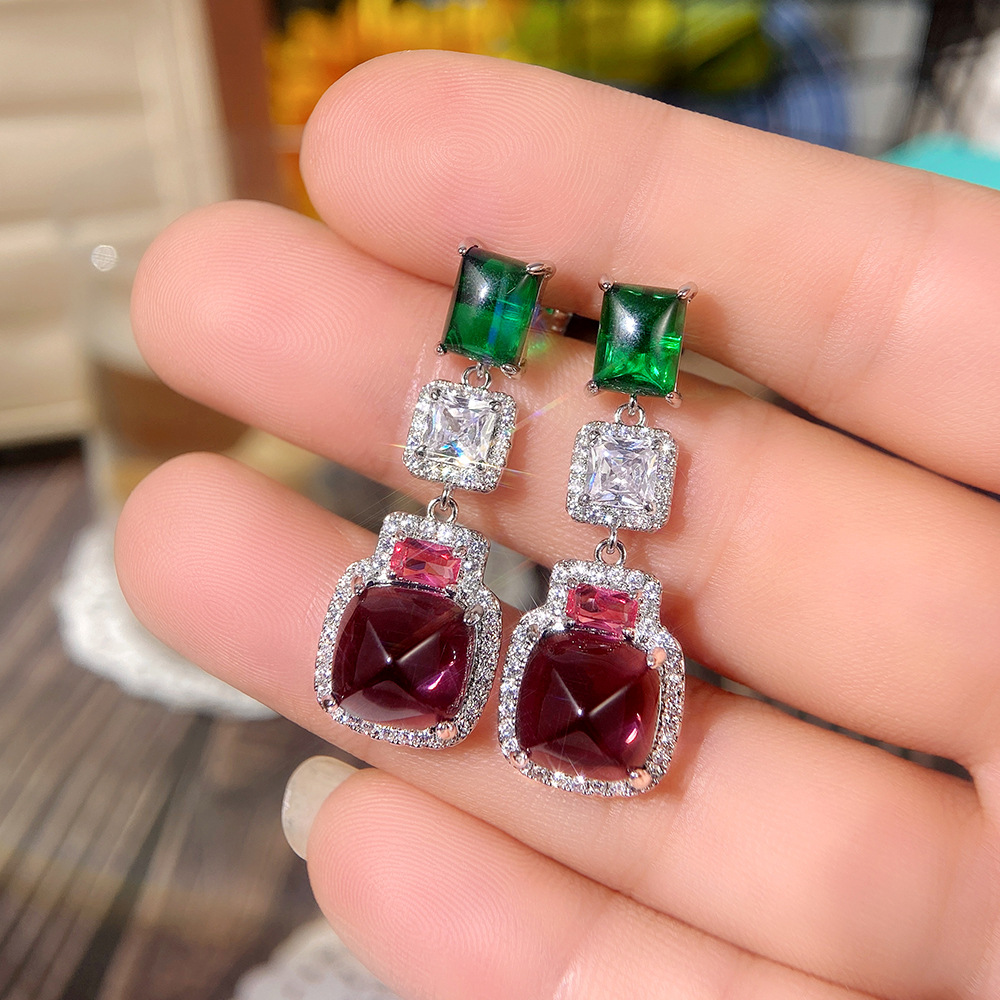 Choucong Brand Dangle Earrings Luxury Jewelry 925 Sterling Silver Princess Cut Emerald 5A Cubic Zircon CZ Diamond Amethyst Party Lady Women Earring Gi