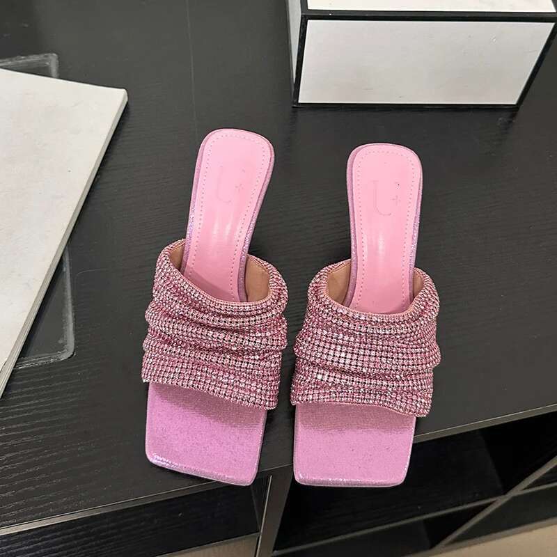 Summer bgbg crystal slides square toe low thin heel slip on sandals