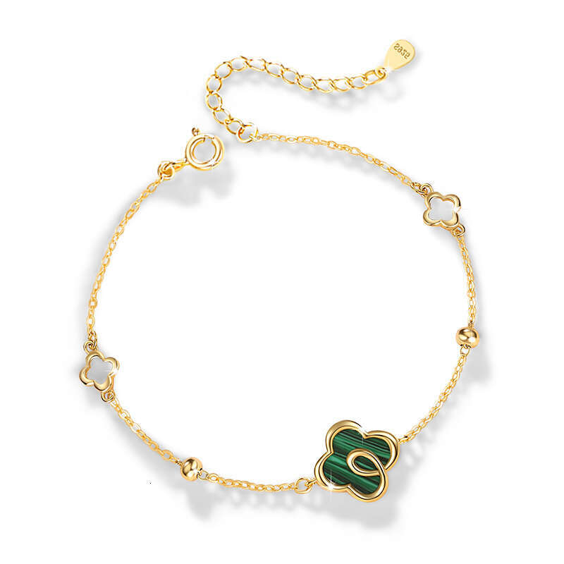 Lucky Four leaf Grass Sterg Sier Women's Fashion Versatile wer Bracelet Qixi ins Style Malachite Handwear
