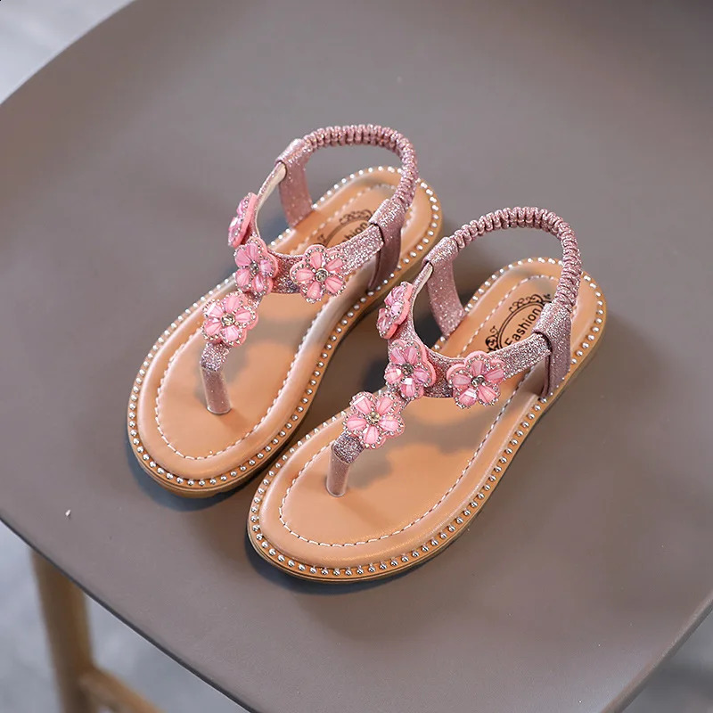Summer Kids Sandals for Girls Sweet Flower Princess Causal Beach Sandals Fashion Open-toe Outdoor Children Soft Sold Flip Flops 250219
