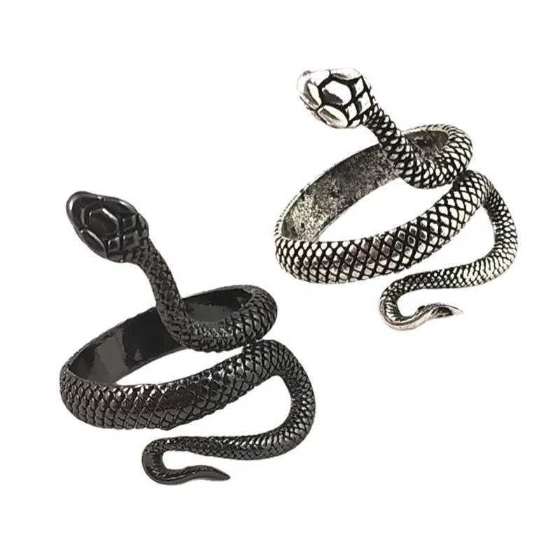 3pcs Ring Set For Both Men And Women Hip Hop Style Personalized Exaggerated Snake Retro Electrophoresis Gun Black RingXJ250219