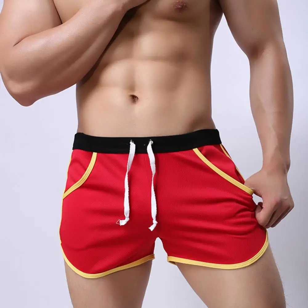 Men Color Block Summer Sports Gym Drawstring Shorts Beach Pants Swimming Trunks Sports Shorts Fitness Swimming Boxer Beach Pants W250219
