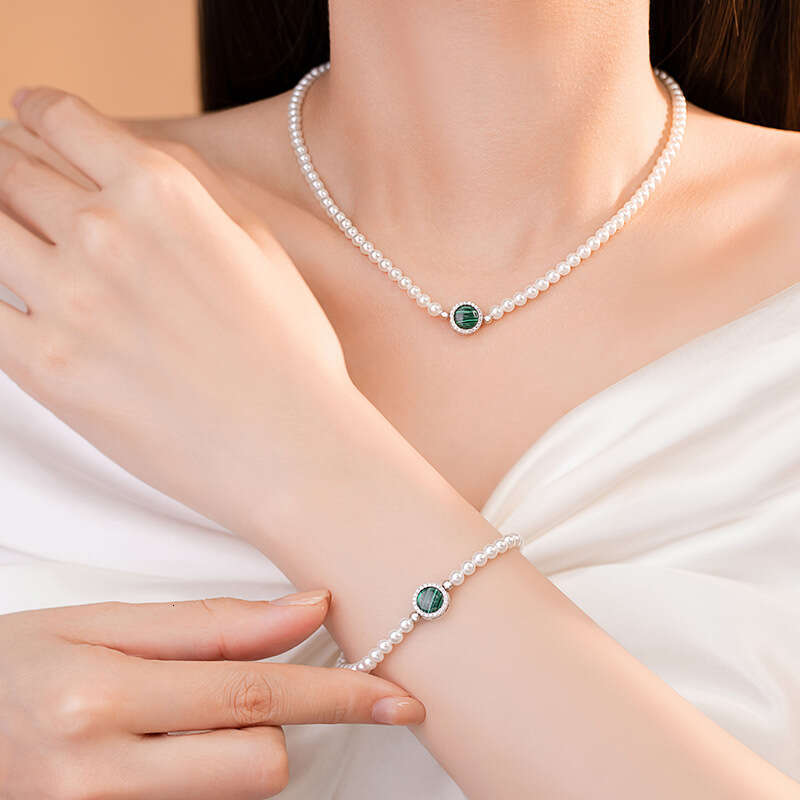Pea stone pure sier necklace for women with niche design, light style, Shijia pearl collarbone chain, ins high-end pendant
