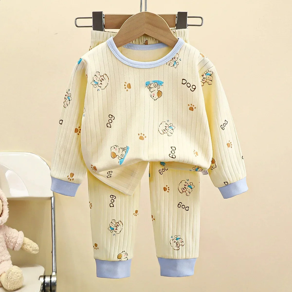 Kids Boys Girls Pure Cotton Warm Pajamas Cute Cartoon Long Sleeve T-Shirt Pants Toddler Baby Autumn Underwear Clothing Sets 250218
