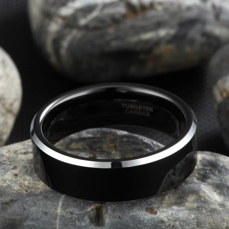 Somen 6mm 8mm Black Tungsten Carbide Ring Polished Flat For Men Wedding Band Engagement Rings Mens Jewelry anillo hombre 250218