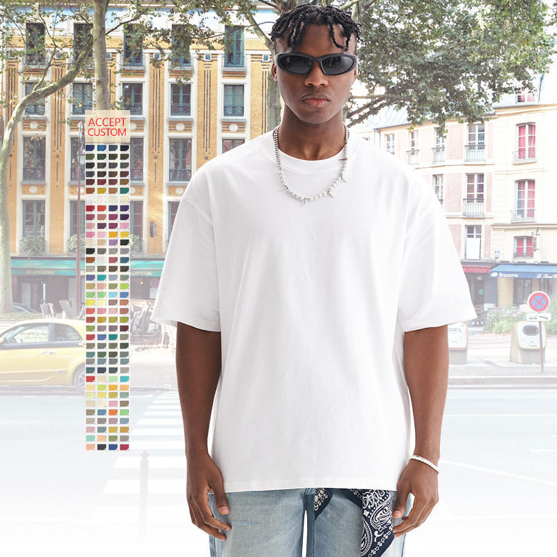 Summer Street Retro Men's Short Sleeved Solid Color Cotton Can Be Loose And Casual High-quality T-shirt Trendy Brand Men's Pure White T-shir