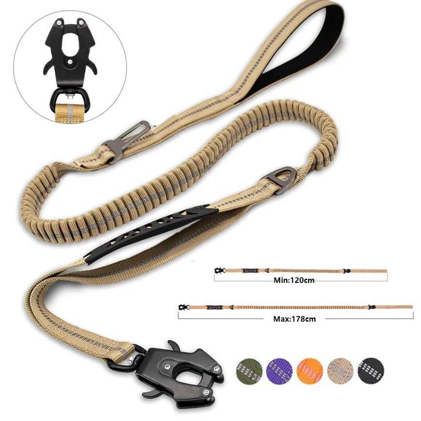 Reflective Shock Absorbing Pet Leashes with Car Seatbelt for Large Dogs Heavy Duty Tactical Bungee Dog Leash No Pull Dog LeashXJ250218