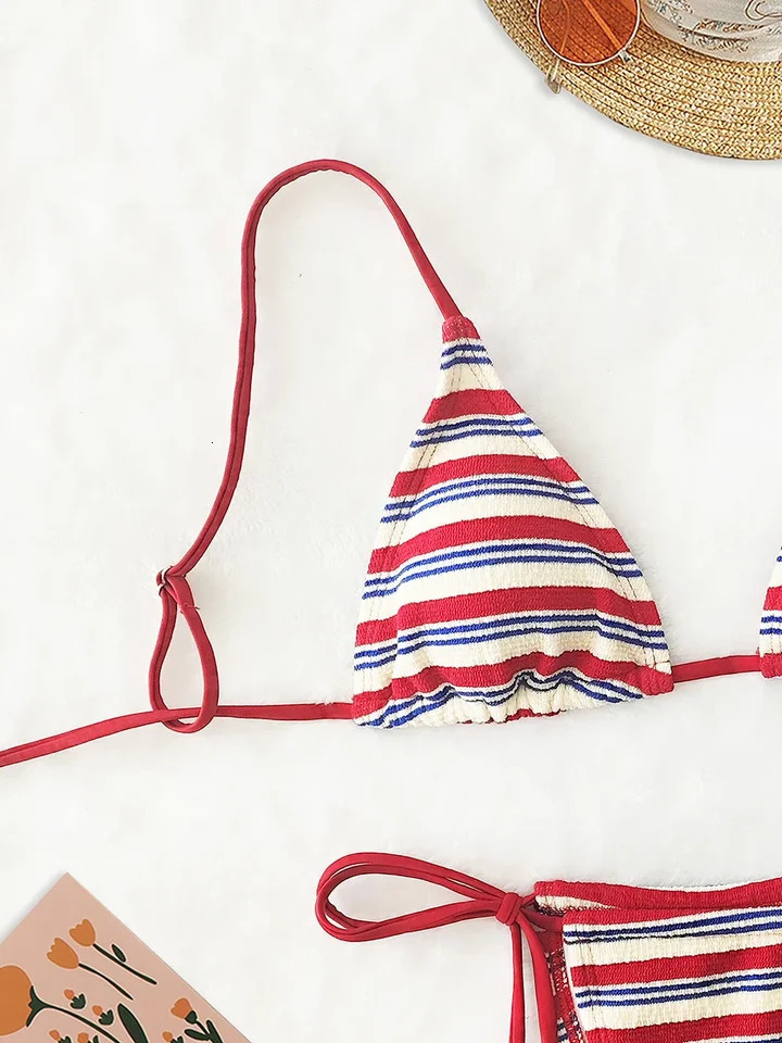Womens sexy twopiece swimsuit 2025 mini beachwear striped bikini trend Mciro 250219