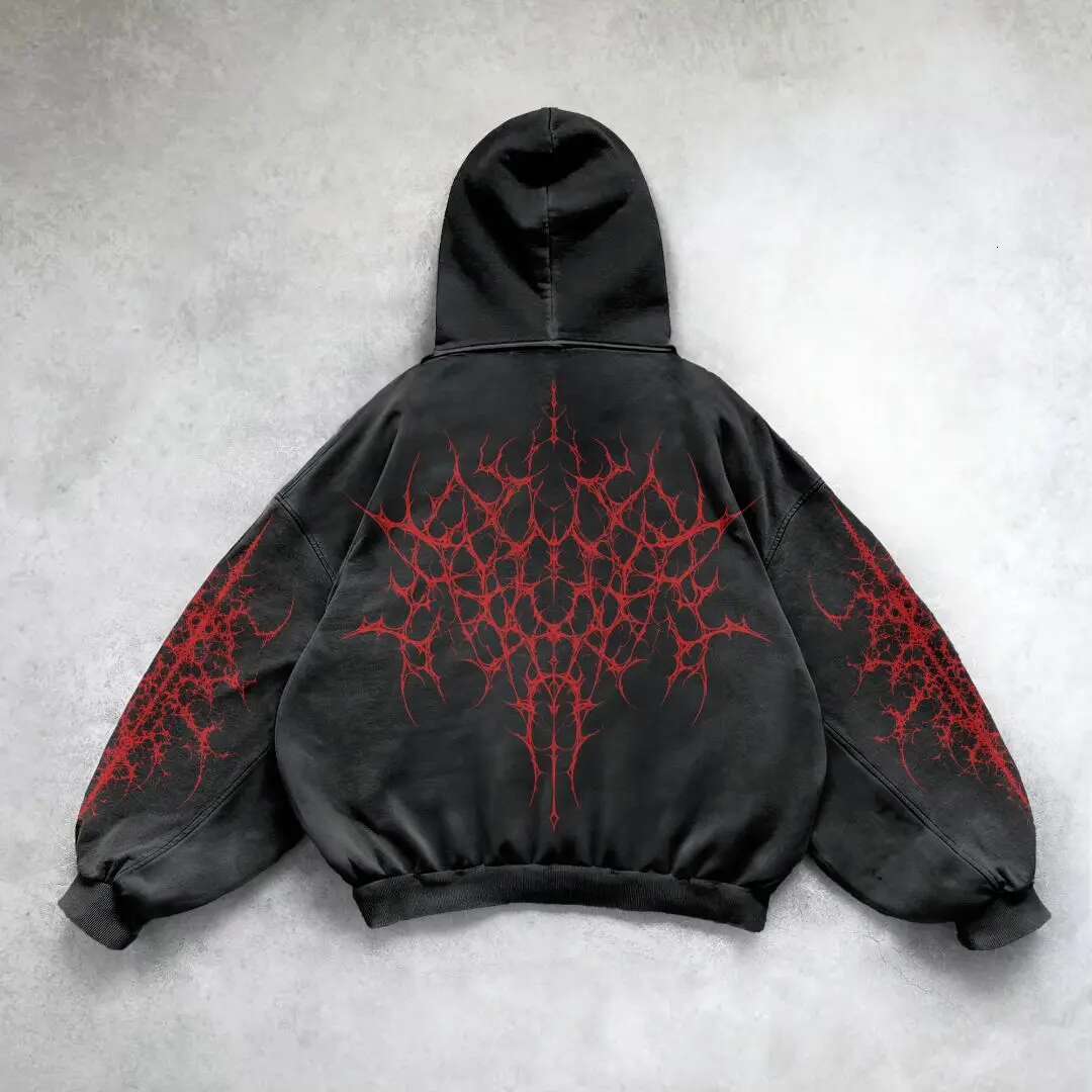 Y2k Hoodie Gothic Punk Oversized Graphic Print Black Hoodies Loose Haruku Long Sleeved Pullover Men and Women Sweatshirt Top