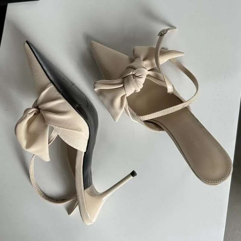 Fashion Butterfly-knot Thin High Heels Women Pumps Elegant Sgbacks Ankle Buckle Strap Party Prom Mules Shoes