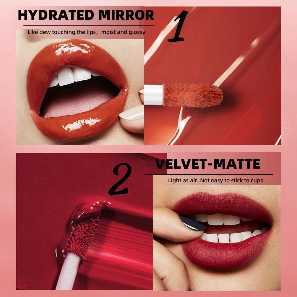 QIBEST 2 In 1 Matte Liquid Lipstick And Mirror Lipgloss Cosmetic Waterproof Lip Glaze Double Head Long-lasting Lip Tint MakeupW250219