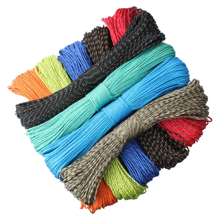 CAMPINGSKY Paracord 2mm Reflective Rope 3 Strand Core Outdoor Camping Cord Parachute Lanyard Tent Multifunction 250611