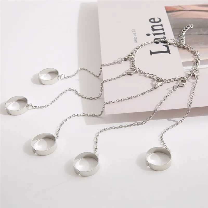 Modyle Punk Geometric Silver Color Chain Wrist Rings For Women Men Charm Hip Hop Chain Open Rings Set Couple Fashion JewelryXJ250219