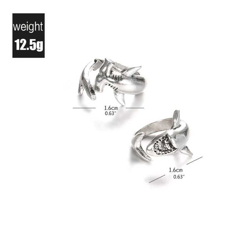 Q0KE 2x Punk Style Shark Rings White Shark Hammerhead Shark Rings Adjustable Opening Metal Ring Jewelry Decor for Women MenXJ250219