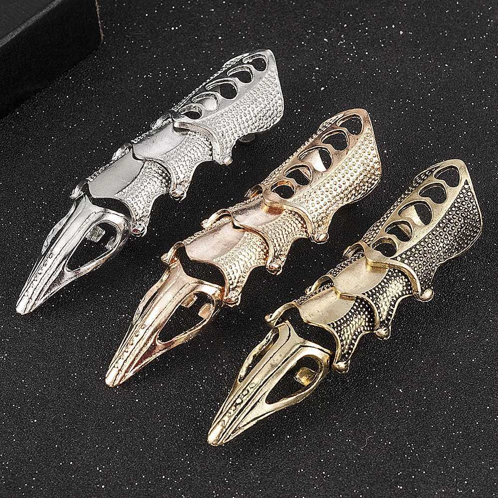 2022 NEW Cool Boys Punk Gothic Rock Scroll Joint Armor Knuckle Metal Full Finger Ring Gold Cospaly DIY Ring Halloween decorationXJ250219