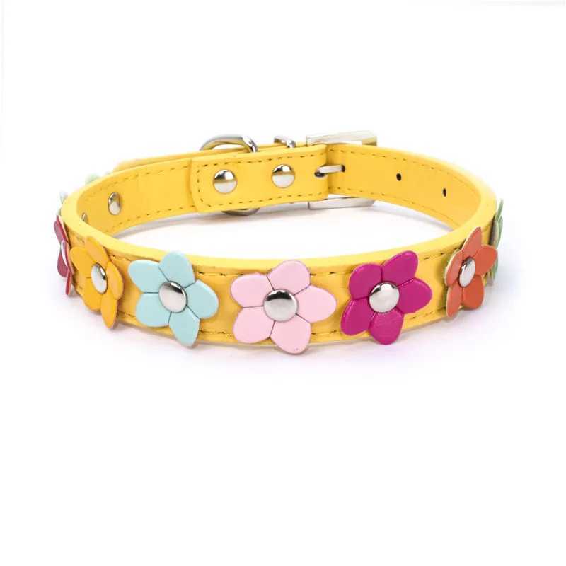 Portable Flowers Pet Dog Collar Leash PU Leather Cat Chain Neck Strap for Small Middle Large Animal Teddy Chihuahua Pug Fashion W250219