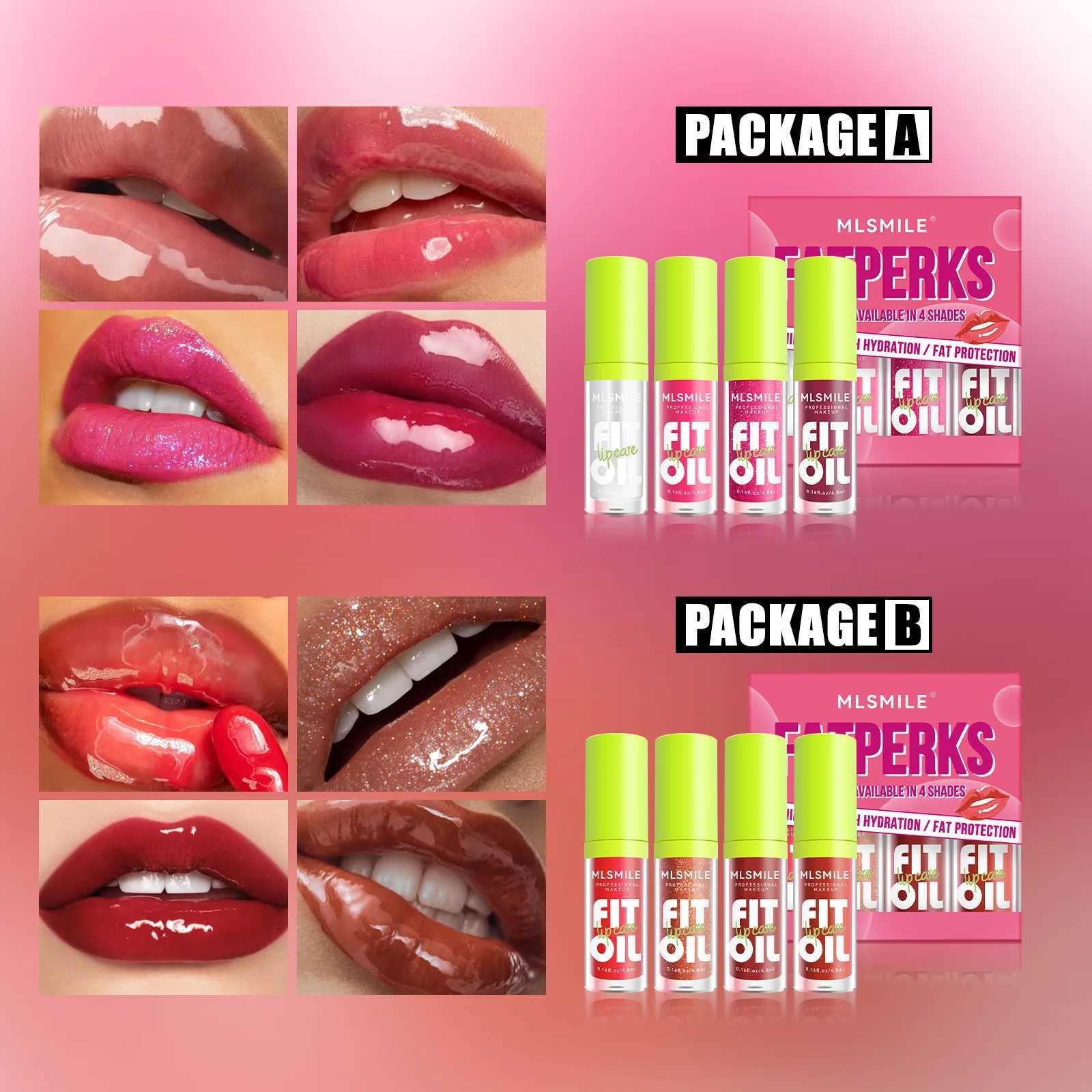 MLSMILE 4pcs/set Mirror l tree-color Lip Gloss Long-lasting Hydrating Moisturizing Lip Enhancement Lip Balm Clear Lip OilW250219