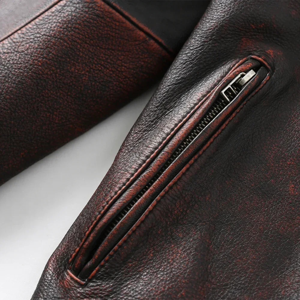 Retro mens leather jacket ultra-thin fit 100% natural denim mens leather jacket mens leather clothing autumn Asian size M604 250214