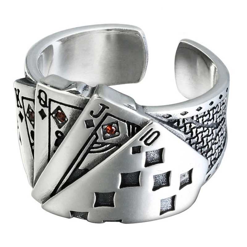 Cool Playing Card Finger Ring Open Adjustable Ring Hip Hop Lucky Band RingXJ250219