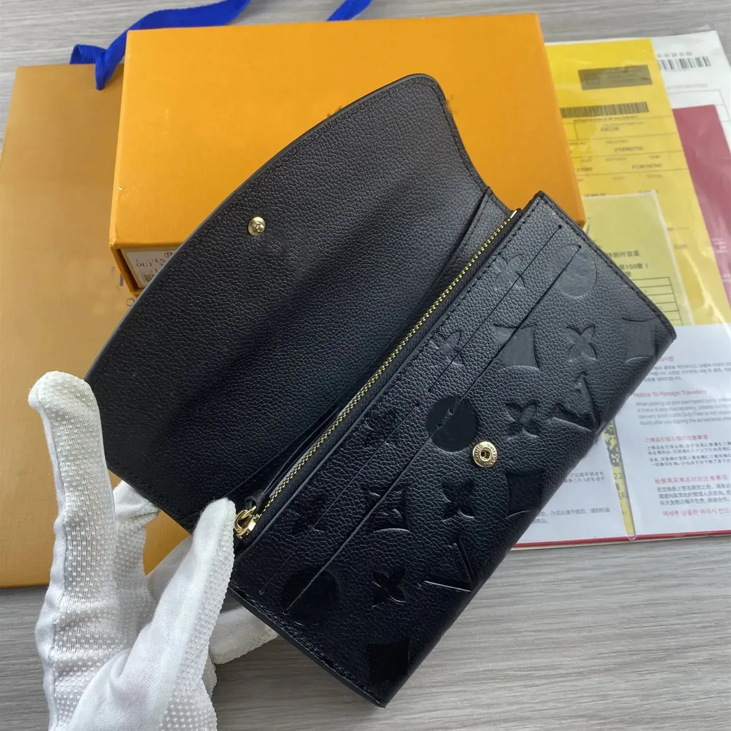 Fashion Designer Wallet Women Short Purse Embossed Flower Letters Wallets Credit Card Holders Ladies Plaid Money Clutch Bags with Orange Box