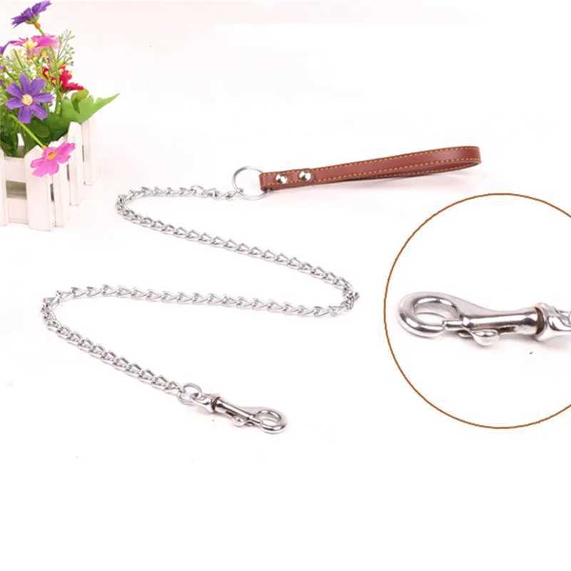 Durable Anti-Bite Metal Dog Chain Lead For Small Medium Large Dog Chain Leash Handle Leads PU Leather Iron Chain Pet AccessoriesXJ250218