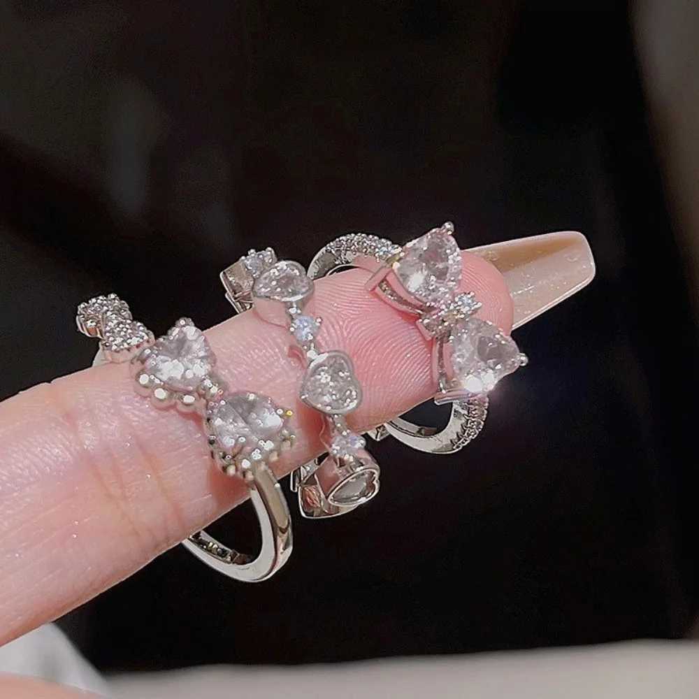 Fashion Zircon Opening Finger Ring Y2K Pink Crystal Irregular Heart Rings for Women Sweet Girls New Kpop Party Jewelry GiftsXJ250219