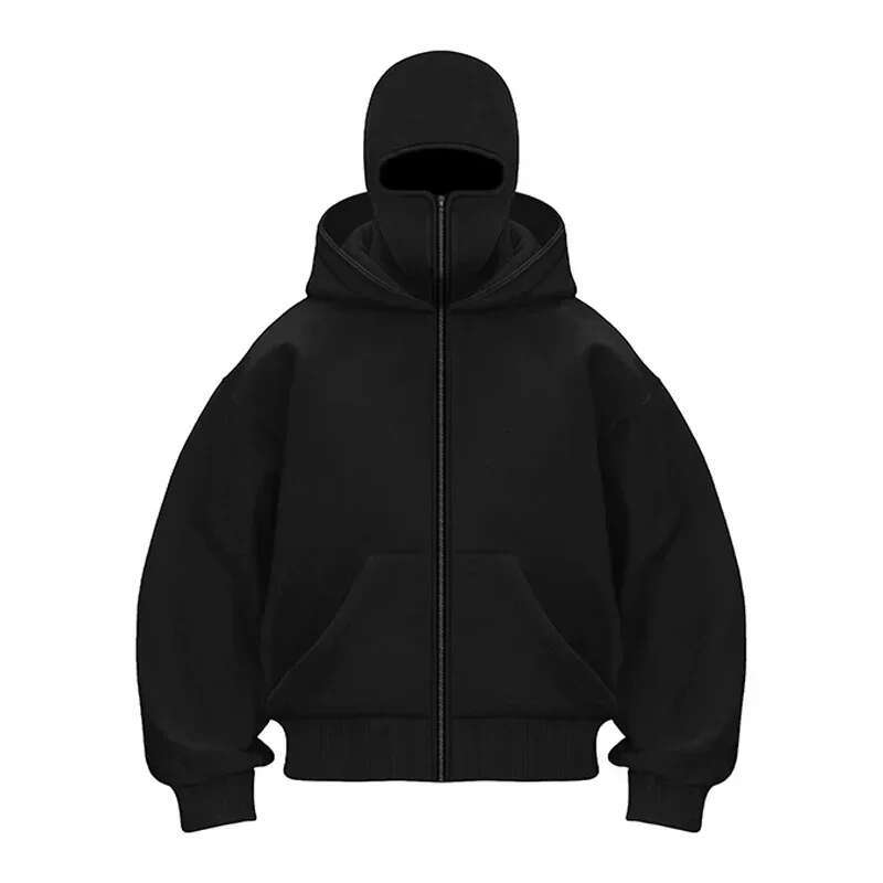 Balaclava Men Zip Hoodie Winter Warm Casual Sweatshirt Y2K with Hooded Face Mask Zipper Design Sports Jacket Outdoor Activities