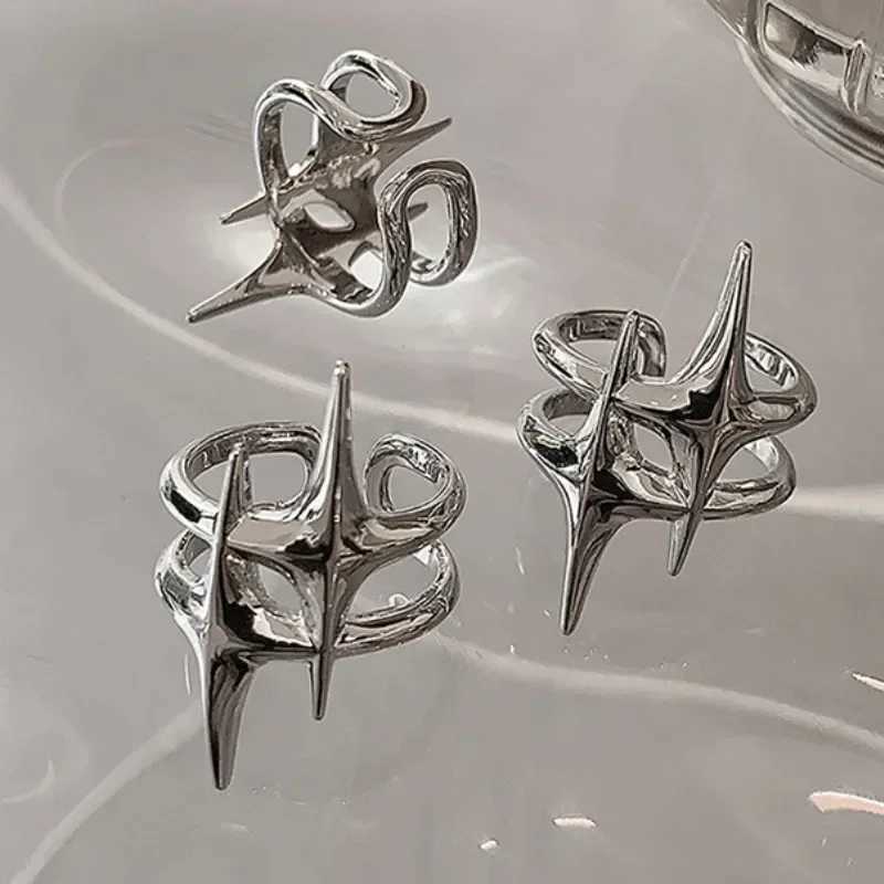 Y2K Hip Hop Silver Color Copper Stars Open Rings for Women Men Fashion Adjustable Couple Rings Vintage Ring Jewelry GiftXJ250219