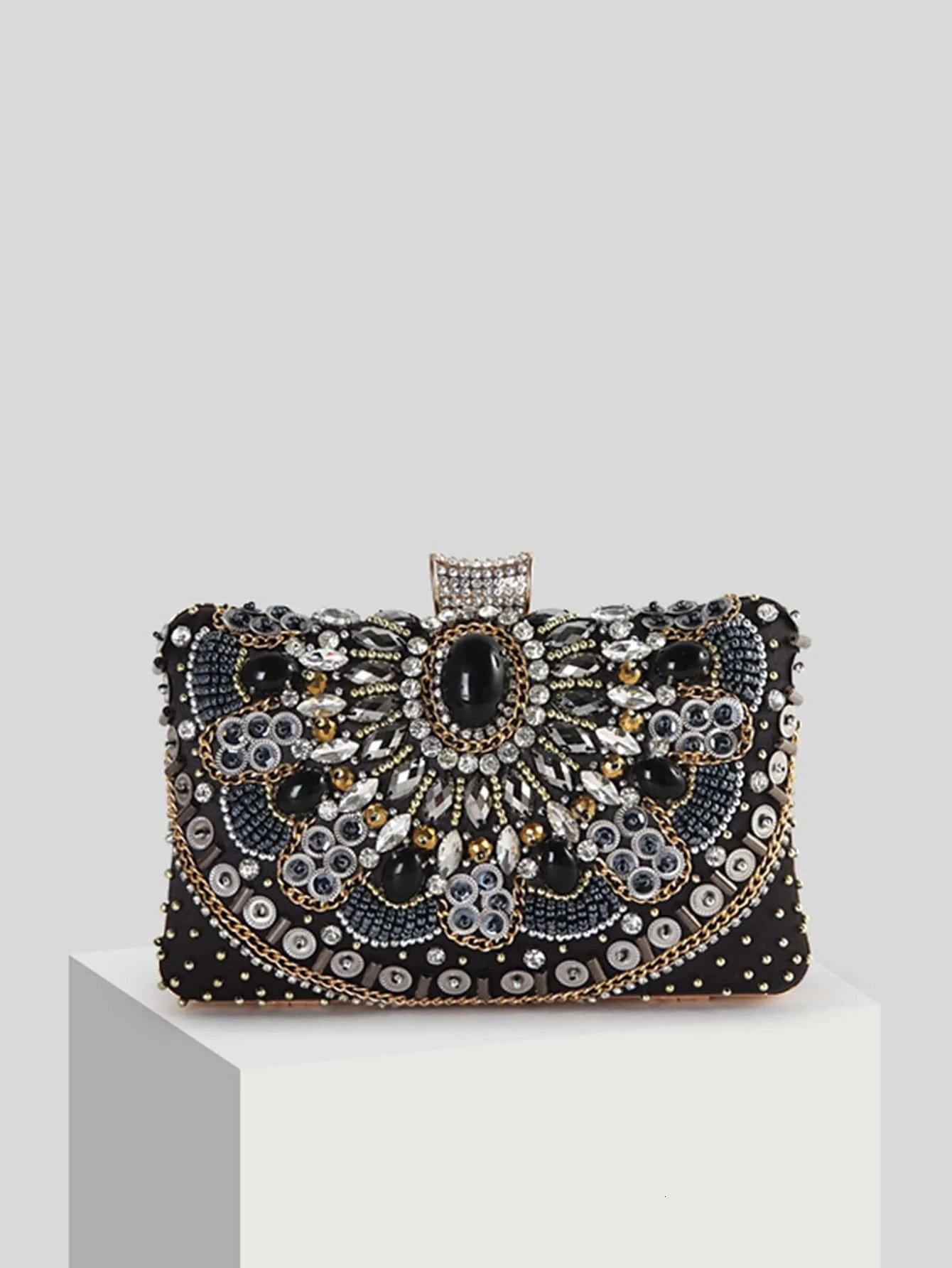Beaded rhinestone evening bag elegant box clutch wallet party dance womens wedding handbag 250226