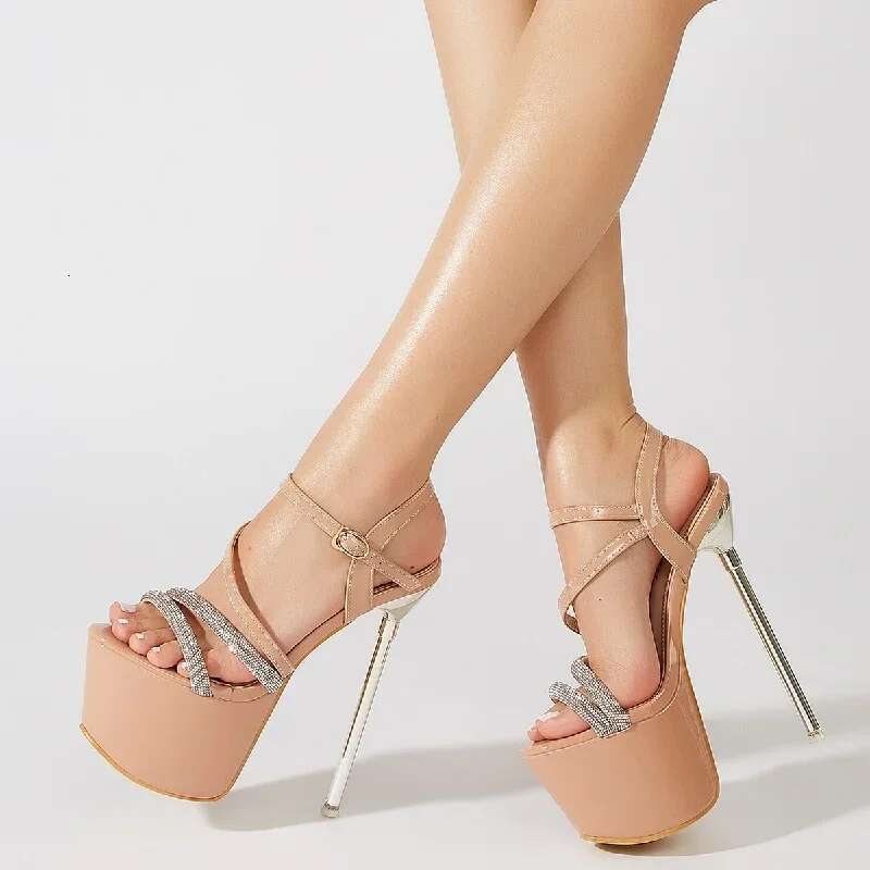 Sexy Open Toe Platform Crystal Sandals Women Buckle Strap Shoes Elegant Fetish Super High Heels Nightclub atos Mujer