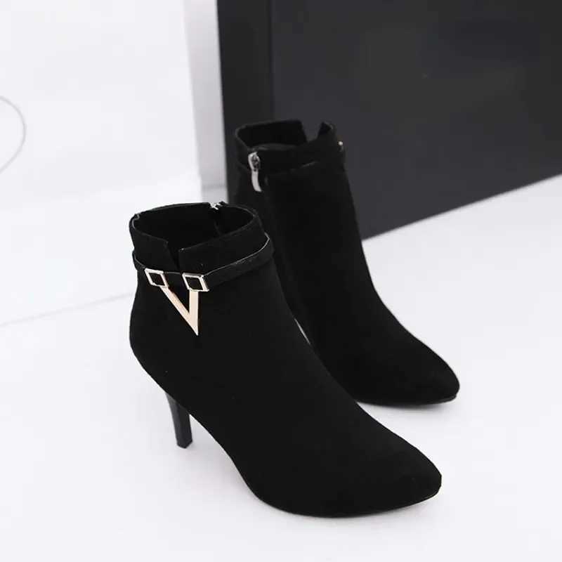 Botas Mujer Invierno Autumn Stiletto Thin High Heels Woman Pointed Toe Pu Leather Zipper Sexy Ankle Women Boot Botines Chelsea8 Z250704