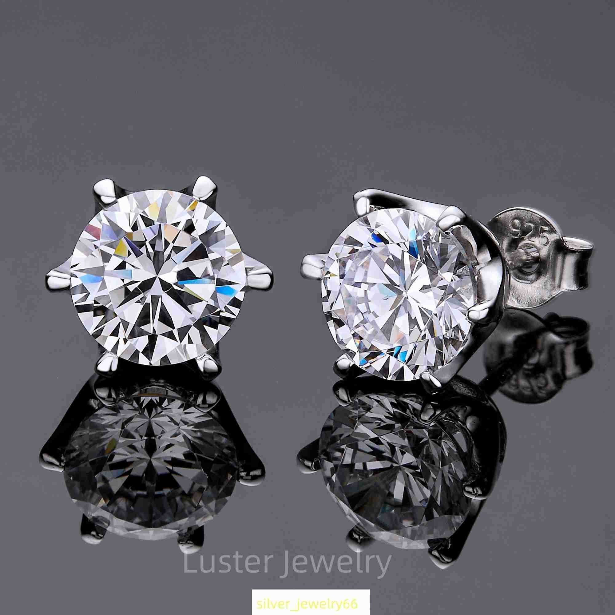 Luster Bling High Quality 925 Silver Six Prong Setting 6.5mm/5mm Round Shape Women Moissanite Stud Earrings for Girls