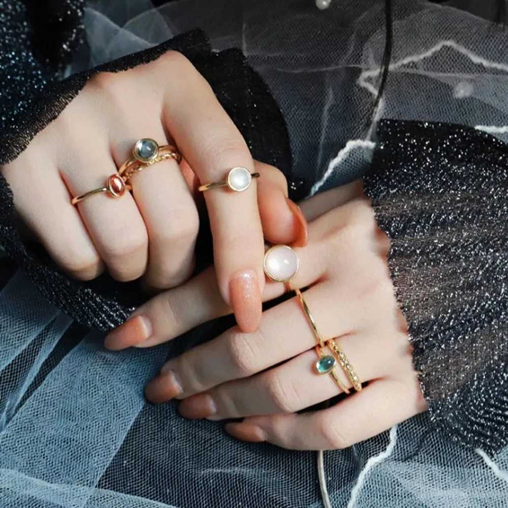 Vintage Colorful Crystal Stone Rings Set for Women Trendy Gold Silver Color Glazed Ring Set Geometric Resin Rings Party JewelryXJ250219
