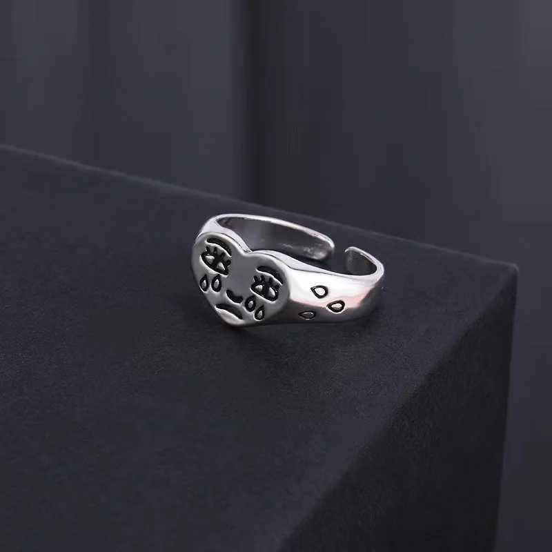Retro Heart Shape Crying Face Ring For Men Women Silver Color Punk Gothic Open Ring Handmade Unisex Designer Jewelry AccessoriesXJ250219