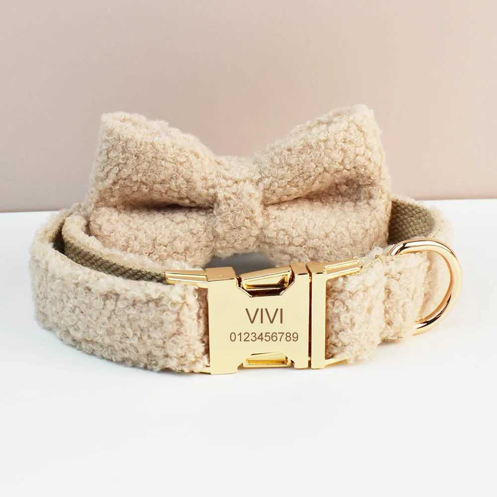 Teddy Velvet Dog Collar And Leash Set For Dogs Custom Engraved Nameplate Pet Supplies Dog Leash Teddy06XJ250218