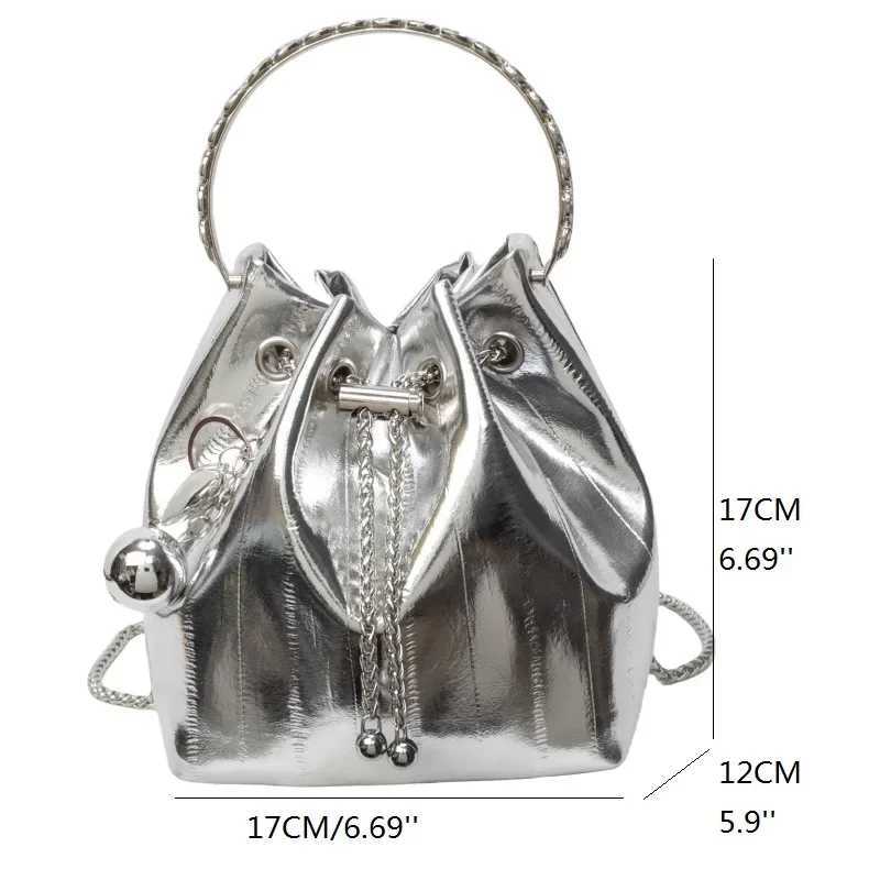 2024 Fashionable Silver Bucket Bag for Women Luxury Chain Handbag Ladies Purse Simple Girls Evening Bags Designer Shoulder Bag Y250218