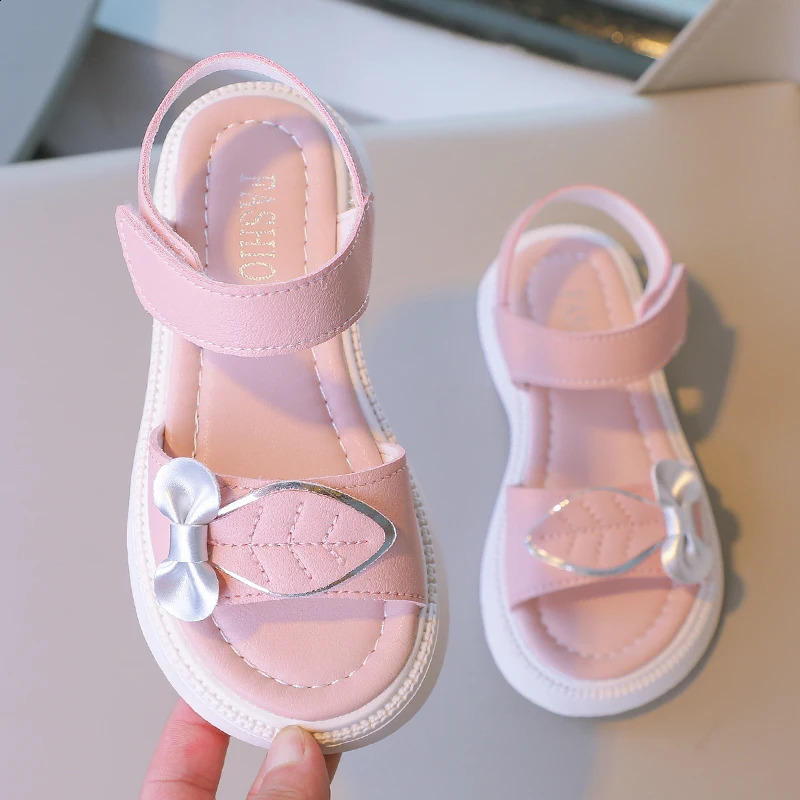 Girl Sandals Leave Fashion Childrens Shoes Korean Style Childrens Shoulder Strap Shoes Simple Platform Hook Loop Breathable PU 250219