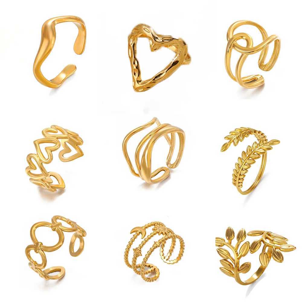 Gold Color Stainless Steel Heart Ring Women Metal Finger Hollow Ring Waterproof Jewelry Girlfriend Gift Bijoux Femme AnillosXJ250219