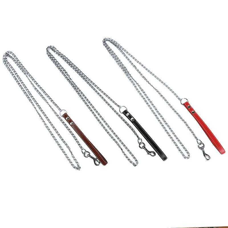 Durable Anti-Bite Metal Dog Chain Lead For Small Medium Large Dog Chain Leash Handle Leads PU Leather Iron Chain Pet AccessoriesXJ250218