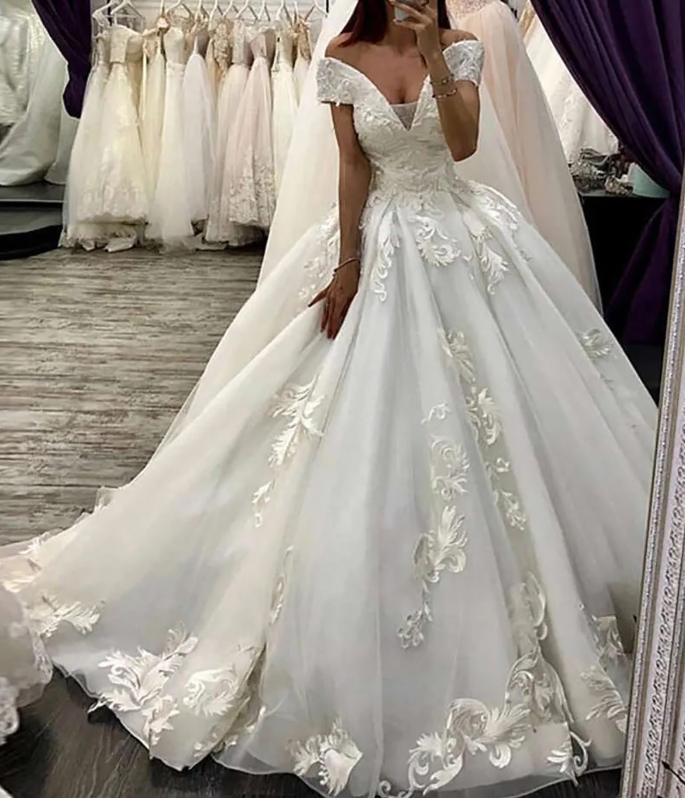 A Line Wedding Dresses Bridal Gowns For Weddings Formal Off-Shoulder Sleeveless Organza Applique Custom Ivory White Zipper Lace Up Plus Size