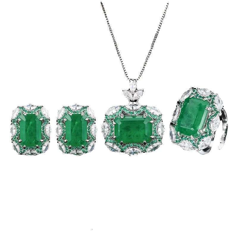Jewelry set, jewelry necklace, ring, earring, emerald, palace style, high-end, fashionable women's batch
