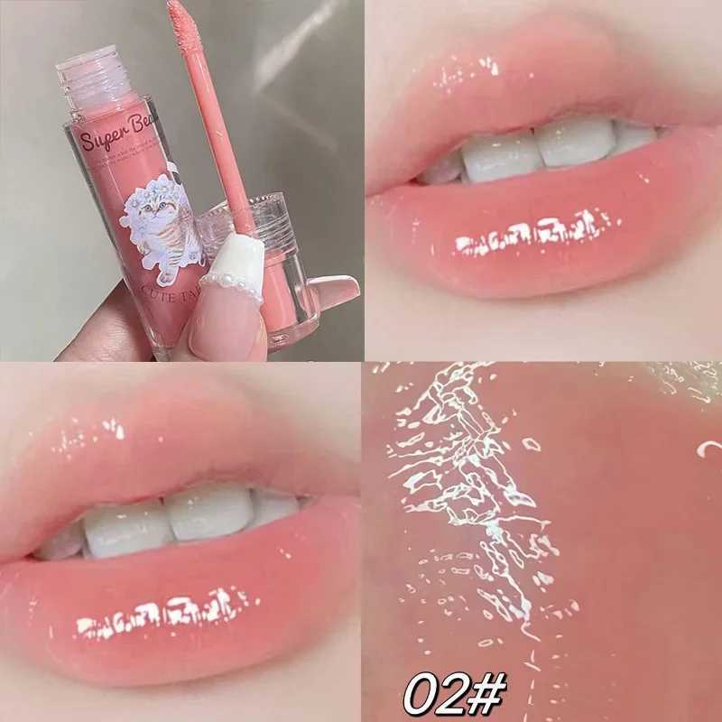 Lovely Cat Lip Glaze Jelly Mirror Liquid Lipstick Non-stick Cup Red Pink Lip Gloss Transparent Tinted Girls Cute Makeup CosmeticW250219