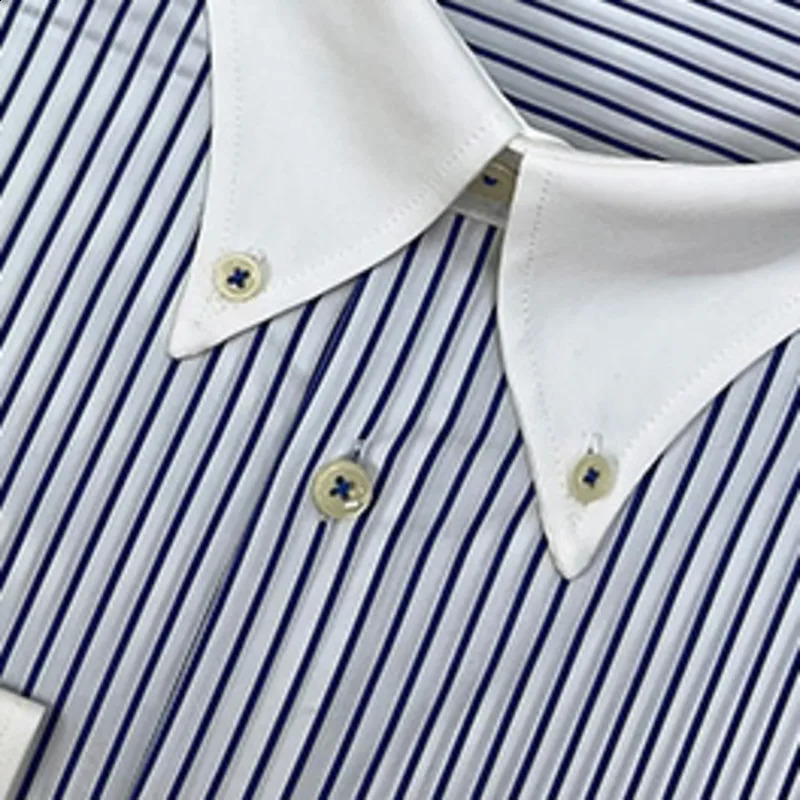 Casual Stripe Shirt Retro Shirt Dress Masculine Shirt Social Contrasting Color British Style Men Long Sleeve Striped Shirt 250214CJ