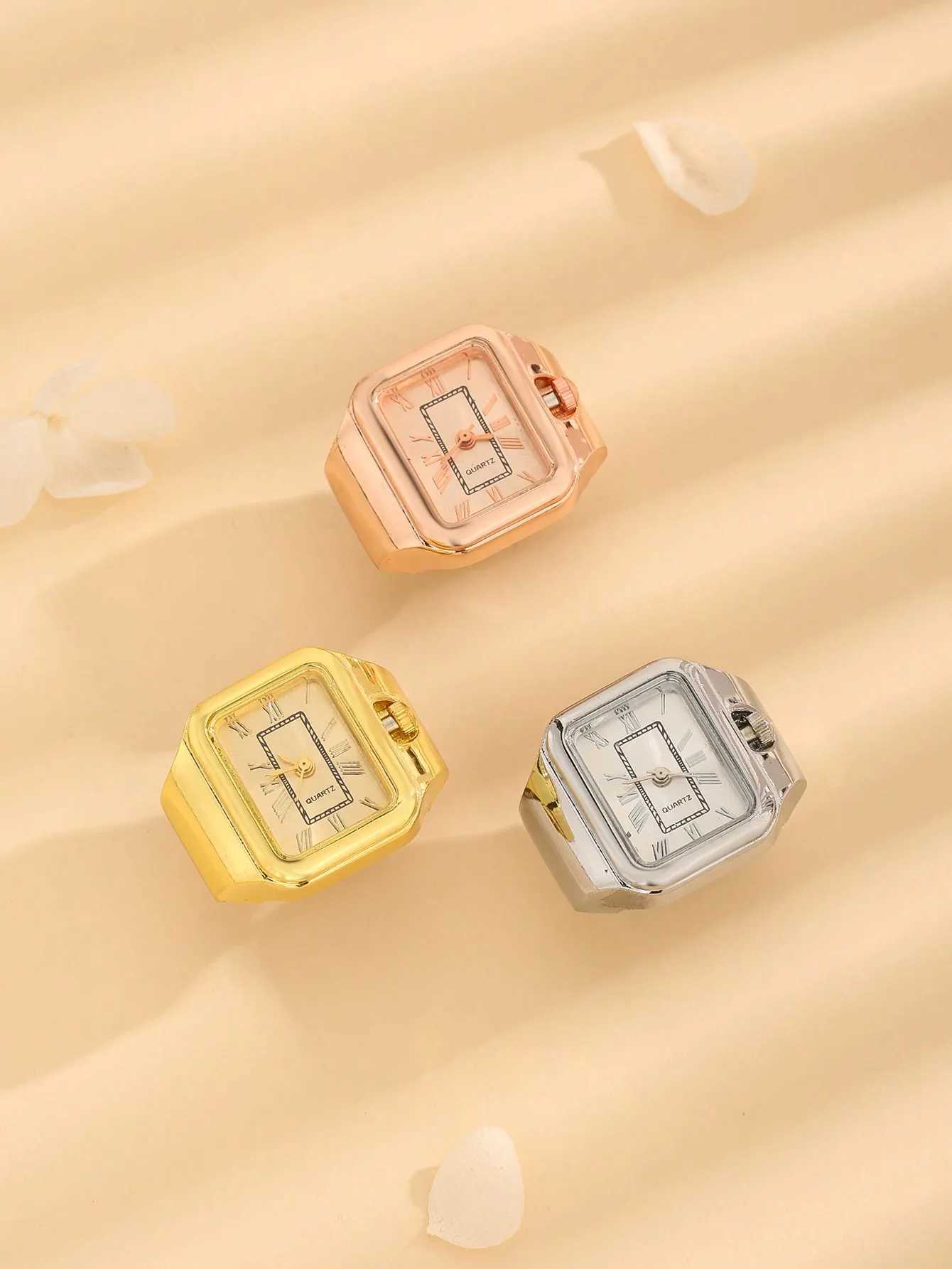 3pcs Fashion Ring Roman Numerals Design Quartz Watch For Women MenXJ250219